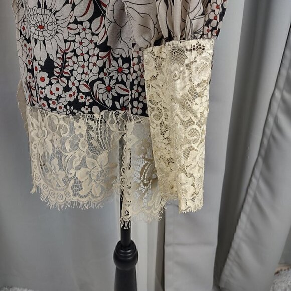 213 by Michelle Kim Multicolor Long Lace Sleeve Victorian Inspired Blouse Sz S - Picture 6 of 15